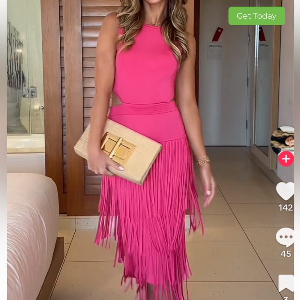 Toccin Gemma Pink Fringe Dress